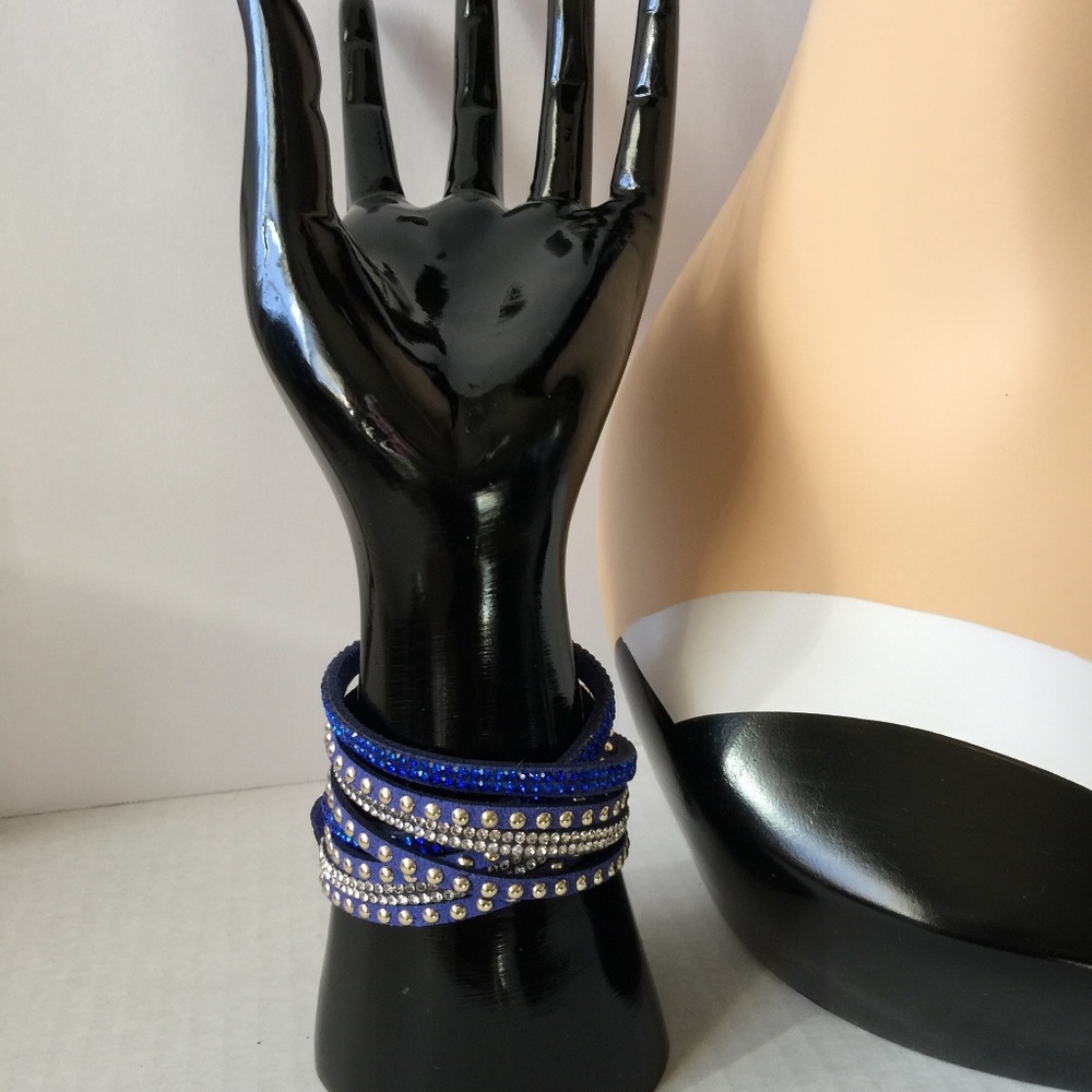 Blue Faux Leather Choker or Wrap Bracelet